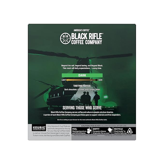 Black Rifle Coffee Company Beyond Black, 32 Count, Dark Roast K Cups - Single Serve K Cups Coffee Pods - Kcup Pods Compatible with Keurig 1.0 & 2.0 - Made from Arabica Beans