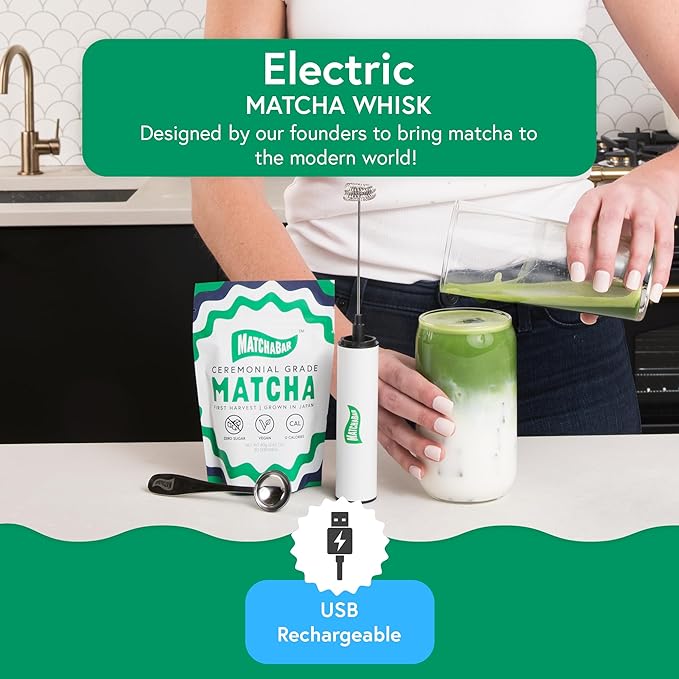 Electric Milk Frother Hand Blender - Stainless Steel Electric Matcha Whisk, Handheld Drink Mixer for Coffee, Greens & Protein - Easy to Clean USB Rechargeable, Dual Speed Immersion Blender
