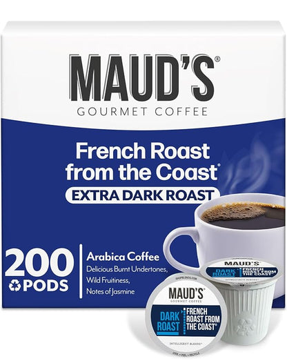 Maud's French Roast Coffee Pods, 200 ct, Dark Roast Coffee in Recyclable Single Serve Pods – 100% Arabica Coffee, Compatible with Keurig K Cups Maker