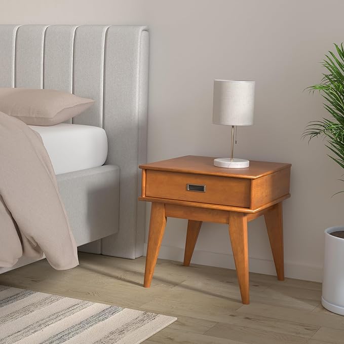 SIMPLIHOME Draper SOLID HARDWOOD 22 inch Wide Rectangle Mid Century Modern End Table in Teak Brown for the Living Room and Bedroom