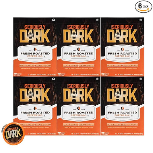 Fresh Roasted Coffee, Seriously Dark, Artisan Blend, Dark Roast, 72 Pods for K Cup Brewers