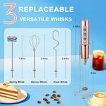 Load image into Gallery viewer, YUSWKO Rose Gold Handheld Milk Frother Wand with Stand for Coffee, Rechargeable Electric Whisk with 3 Heads 3 Speeds Drink Mixer Coffee Frother For Latte, Cappuccino, Hot Chocolate, Egg