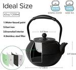 Load image into Gallery viewer, Cast iron Teapot, Tea Kettle for Stovetop Safe with Stainless Steel Infuser, Japanese Hand-made Tea Pot Coated with Enameled Interior for 42oz, 1200ml Black