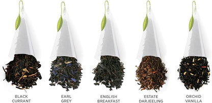 Tea Forte Assorted Black Tea Presentation Box Tea Gift Set Sampler, 20 Count, 2 of Each Variety Individually Wrapped Handcrafted Pyramid Infuser Bags