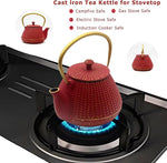 Load image into Gallery viewer, Small Cast Iron Tea Kettle for Stovetop Safe, Red Tea Pot Coated with Enameled Interior, Durable Teapot with Stainless Steel Infuser for Loose Leaf (1000ml/34oz)