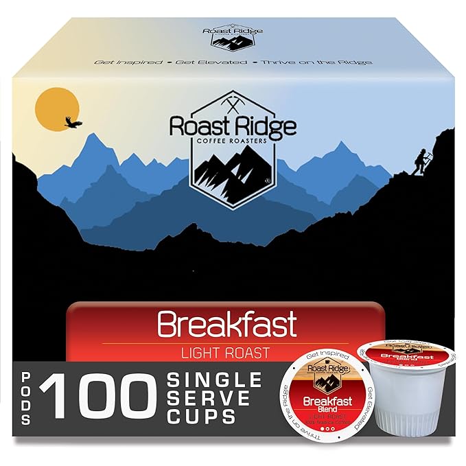 Roast Ridge Single Serve Coffee Pods for Keurig K-cup Brewers, Breakfast Blend, Light Roast, 100 Count