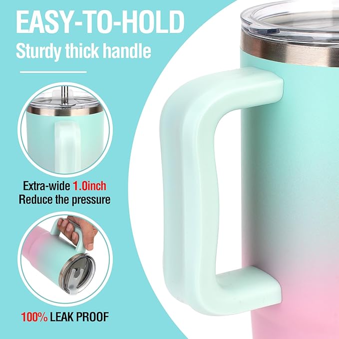 Zukro 24 oz Ceramic Lined Insulated Tumbler with Handle and Straw, No Metal Taste or Smell, Travel Coffee Mug with Spillproof Lids, No Sweat Stainless Steel Cup, Dishwasher Safe, Black