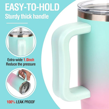 Zukro 24 oz Ceramic Lined Insulated Tumbler with Handle and Straw, No Metal Taste or Smell, Travel Coffee Mug with Spillproof Lids, No Sweat Stainless Steel Cup, Dishwasher Safe, Black