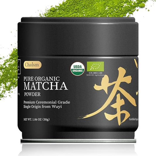Chaism Ceremonial Grade Matcha Green Tea Powder - Single Origin Premium First Harvest USDA Organic, 1.06oz Tin
