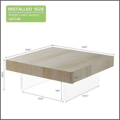 KEVINSPACE Square Coffee Table, 34.65-Inch Coffee Tables for Living Room, Center Rustic Vintage Farmhouse Modern Home Furniture Wooden Tea Table Top for Office Small Space