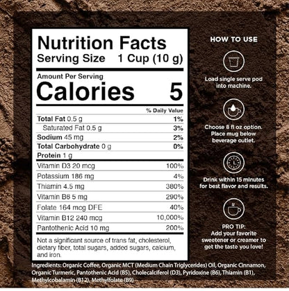 VitaCup Organic Genius Keto Coffee Pods, Increase Energy & Focus w/MCT Oil, Turmeric, B Vitamins, D3, Medium Dark Roast, Bold, Smooth, Single Serve Pod Compatible w/Keurig K-Cup Brewers,64 Ct