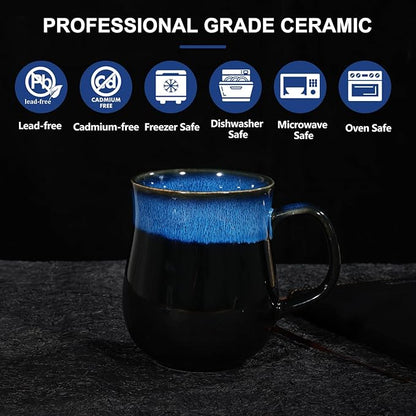 28 Oz Extra Large Ceramic Coffee Mug with Big Handle, Handmade Glazed Oversized Tea Cup for Office and Home, Microwave and Dishwasher Safe, Jumbo Coffee Mugs for Hot and Cold Drinking (Starry Blue)
