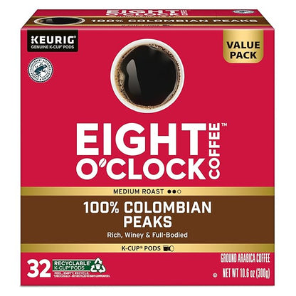 Eight O'Clock Coffee Colombian Peaks Single-Serve Keurig K-Cup Pods, Medium Roast Coffee Pods, 32 Count