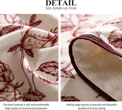Designer Vintage Linen Table Cloth for Rectangle Table,Red Floral Pattern Linen Stain Resistant Tablecloth,Decor Tablecloths for Dining Thanksgiving Kitchen Party,55"*79"-Harmony