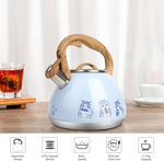 Load image into Gallery viewer, Tea Kettle, Toptier Teapot Whistling Kettle with Wood Pattern Handle Loud Whistle, Food Grade Stainless Steel Tea Pot for Stovetops Induction Water Kettle, 2.7-Quart Blue Cat