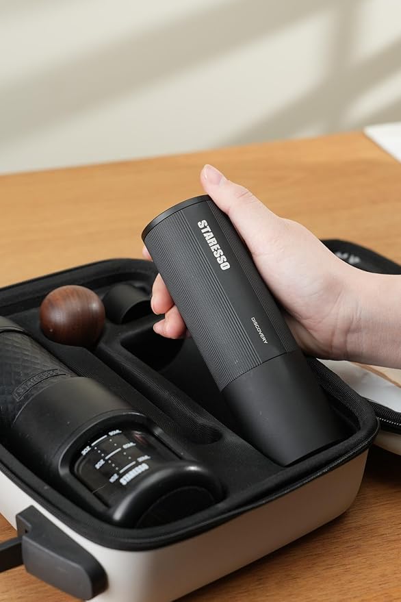 STARESSO Portable Espresso Maker & Coffee Bean Grinder Set with Carrying Bag, Manual Travel Coffee Maker + Burr Coffee Grinder, Waterproof Easy-Carry, Perfect for Travel Camping Hiking On-The-Go