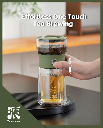 ZENS Modern Glass Infuser Teapot, Smart One Touch Tea Maker for Loose Tea Diffusers with Insulated Mug and Portable Case, Enchanted Teapot Alternatives for Tea Lover Gifts
