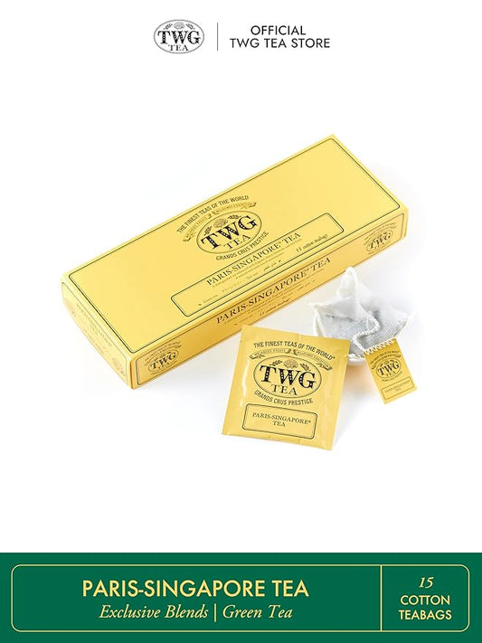 TWG Tea | Paris-Singapore Tea | Green Tea | Cherry Blossoms & Red Fruits | 15 Hand Sewn Cotton Teabags | Gift Set