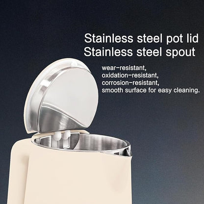 1.5L Electric Kettle Stainless Steel, Double Wall Cool Touch Teapot, Fast Boil,5 Temperature Control, LED Display, Auto Shut-Off,Keep Warm Function,Cream White