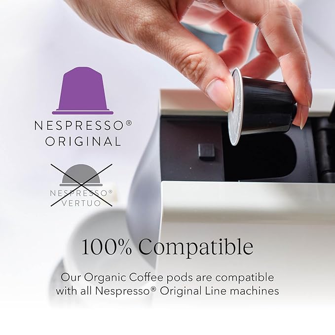 Cru Kafe Dark Roast USDA Organic Espresso Coffee Capsules (50 Pods) Fairtrade Coffee Pods Compatible with Nespresso Original Line and Pixie Machines