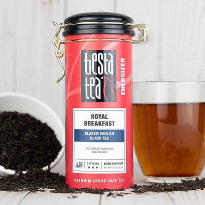 Tiesta Tea - Royal Breakfast, Loose Leaf, Classic English Black Tea, Premium High Caffeine Blend, Make Hot or Iced & Brews Up to 250 Cups, 16oz Bulk Pouch & 4oz Refillable Tin Combo