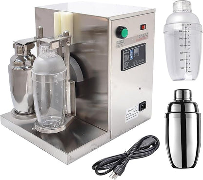 TECHTONGDA Commercial Milk Tea Shaker Machine, Professional Stainless Steel Double Frame Auto Bubble Tea Maker, Milk Making Machine with 2pcs 750ml Stainless Steel and 2pcs 700ml Transparent Cups