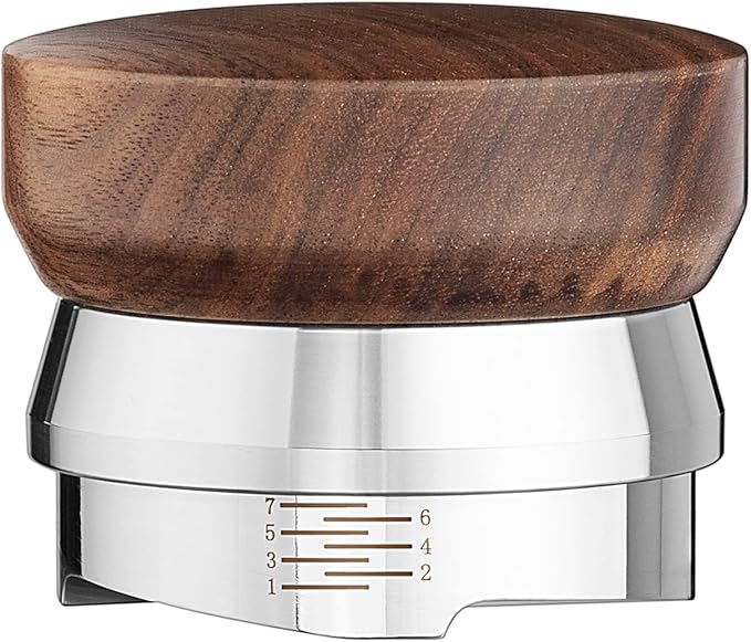 MOJAE 51mm Espresso Distributor, Espresso Distribution Tool, Coffee Distributor Adjustable Depth Espresso Leveler with Walnut Wood Handle, Fits for 51mm Portafilter