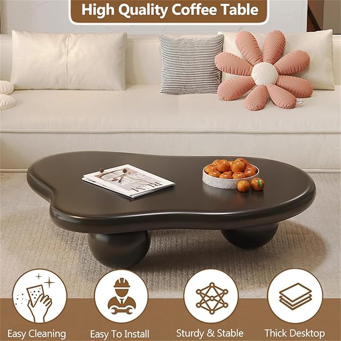 Cloud Coffee Table Modern Cute Coffee Tables Irregular Simple Tea/Center Table for Small Space End Table for Living Room, Home Office, Indoor (Irregular Shape Black 47" Wx35.4 Dx15.3 H)