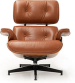 Load image into Gallery viewer, Top Black Grain Leather, Mid Century Chaise Lounge Chair and Ottoman, Modern Chair Classic Design, Heavy Duty Base Support for Living Room Study Lounge Office (Tall, Walnut-Brown)