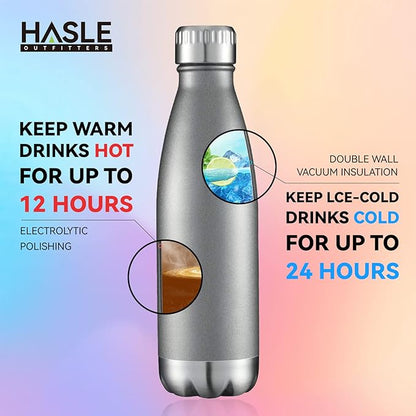 HASLE OUTFITTERS 17oz Stainless Steel Water Bottles Bulk, Vacuum Insulated Water Bottles Double Walled Reusable Metal Sports Water Bottles Keep Drinks Hot and Cold, Gray, 8Packs