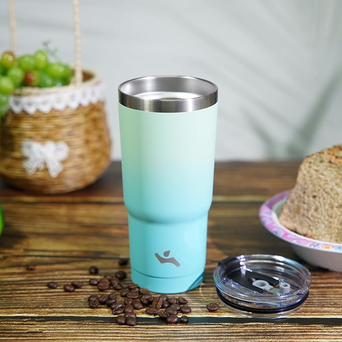 10 oz Tumbler with Handle and 2 Straw 2 Lid, Insulated Water Bottle Stainless Steel Vacuum Cup Reusable Travel Mug, Mint