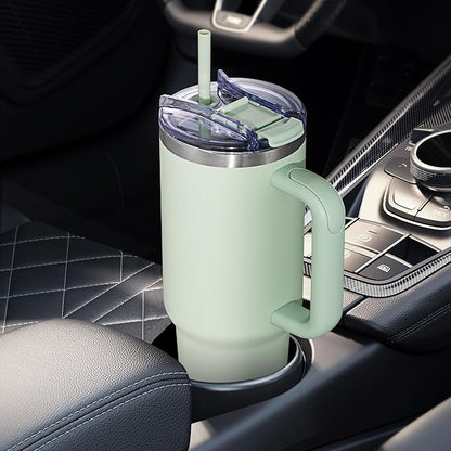 COKTIK 40 oz Tumbler With Handle and Straw Lid, Vacuum Insulated Travel Coffee Mug Stainless Steel Insulated Cup for Beverages, Leak-proof, Cupholder Friendly (Seafoam)