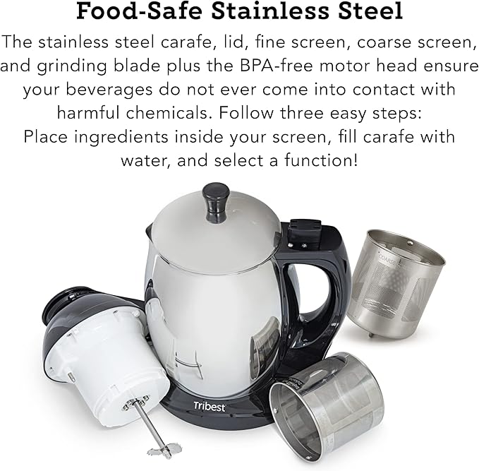 Tribest SB-132 Soyabella, Automatic Soy Milk Maker Machine with Tofu Kit Large, Silver, Large, Black/Stainless Steel