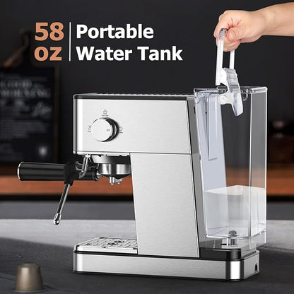 KOIOS Espresso Machines, Upgraded 1200W Espresso Maker with Foaming Steam Wand, 20 Bar Semi-Automatic Steam Espresso Coffee Maker for home, Cappuccino & Latte Machine with 58oz Removable Water Tank