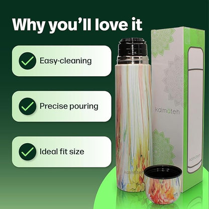 KALMATEH Modern & Elegant Double Walled Vacuum Insulated Stainless Steel Thermo Bottle 1000 ml, Precise Pouring & Heat Retention For Yerba Mate, Coffee, Tea, and Camping