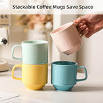 Load image into Gallery viewer, Stackable Coffee Mugs Set: 13 oz Ceramic Stacking Cups for Cappuccino Latte Tea - Microwave Safe Mug for Home &amp; Office - 4 PCS, Light Color