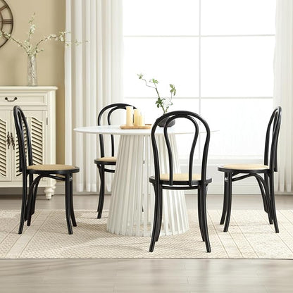 Kmax Vintage Dining Chairs Set of 4, Thonet Soild Wood Rattan Dining Room Chairs Armless French Country Kitchen Chairs for Wedding Hotel Dessert Shop Cafe Business, Black