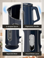 Load image into Gallery viewer, Offacy Electric Kettle, Tea Kettle Pot, Double Wall Glass Inner 1.5L/1200W, Hot Water Kettle Teapot Boiler &amp; Heater with Automatic Shut Off, BPA-Free &amp; LED Indicator Lights (Navy Blue)