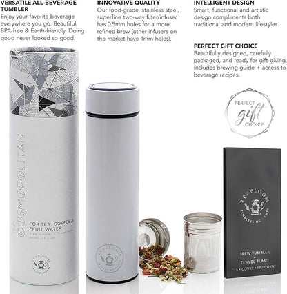 Teabloom - The ORIGINAL All-Brew Travel Tumbler & Thermos | OPRAH’s Favorite | 16oz/480ml Insulated Water Bottle/Tea Flask/Cold Brew Coffee Mug
