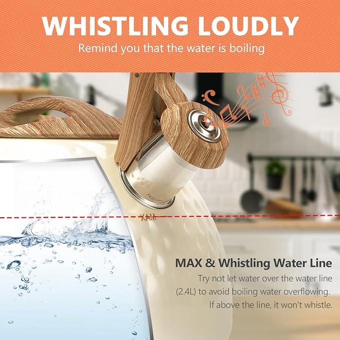 harriet Tea Kettle, Tea Pot for Stovetop, 2.5QT Whistling Kettle with 5-Layers bottom, Food Grade Stainless Steel Kettles with Hot-Resistant Handle Gas Electric Applicable