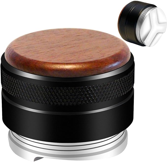 Espresso Distributor Stainless Steel Coffee Distribution Tool,Adjustable Depth Espresso Distributor Leveler with Walnut Wood,3 Angled Slopes Adjustable Palm Espresso Distributor Tool