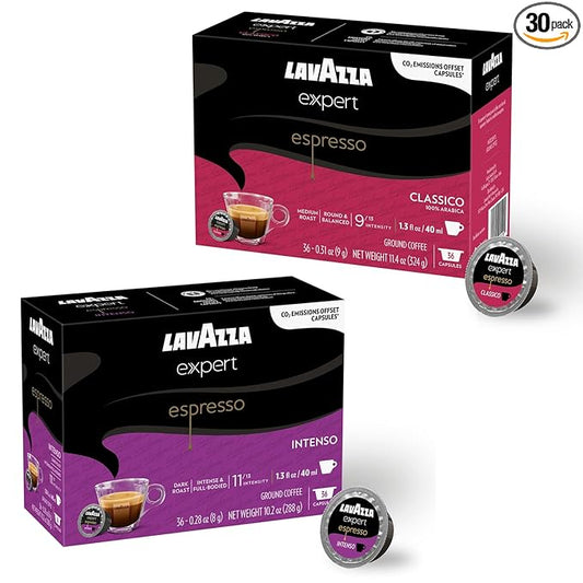 Lavazza Expert Coffee Pods Variety Pack – 72 Count (36 Each) – Includes Aroma Più Espresso & Gusto Intenso Double Shot Capsules – Keto-Friendly, Bold Italian Flavor – Compatible with All Lavazza LB Machines