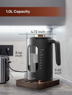 Load image into Gallery viewer, Electric Tea Kettle, INTASTING Glass Electric Kettle with tea Infuser and Precise knob temperature control, 1200W Fast Heating, BPA-Free, Easy to Clean, for Tea and coffee, 1 Liter (Wood)