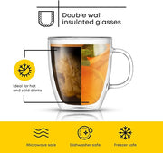 JoyJolt Savor Double Wall Insulated Glasses - Coffee Mugs (Set of 2) - 13.5-Ounces