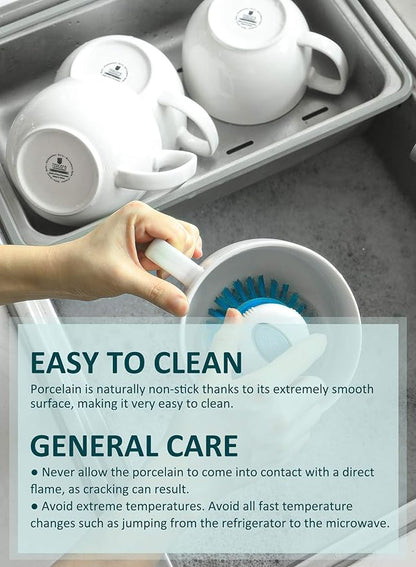 Teocera Soup Mugs with Handles, White Coffee Mugs Set of 4, Large Soup Cups - Striped Design - 24 Ounce Porcelain Jumbo Mugs Bowls for Coffee, Oatmeal, Hot Cocoa, Cereal