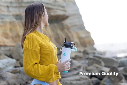 HYDRO CELL Stainless Steel Insulated Water Bottle with Straw - For Cold & Hot Drinks - Metal Vacuum Flask with Screw Cap and Modern Leakproof Sport Thermos for Adults (White 24oz)