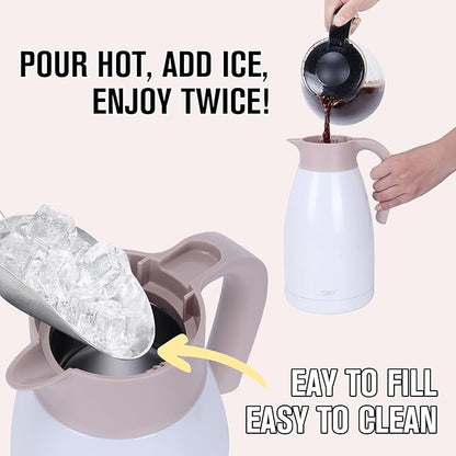 GiNT 2.2L / 74Oz Thermal Coffee Carafe, Insulated Stainless Steel Coffee Carafes for Keeping Hot/Double Walled Vacuum Thermal Carafe (White)