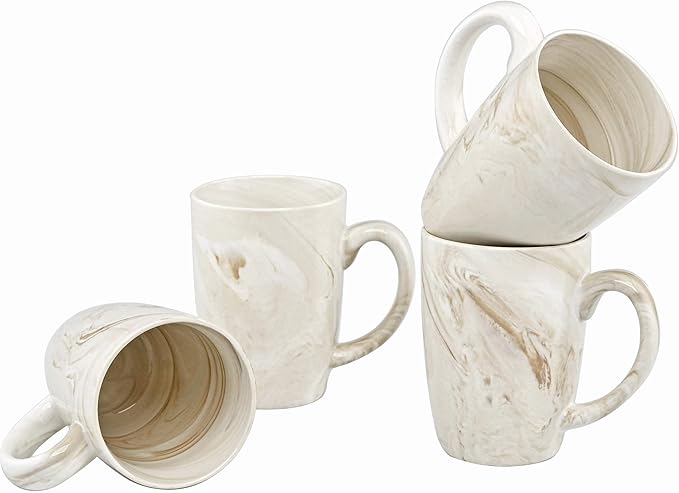 Culver 16-Ounce Palermo Ceramic Mug Set of 4 Marbleized (White and Brown)