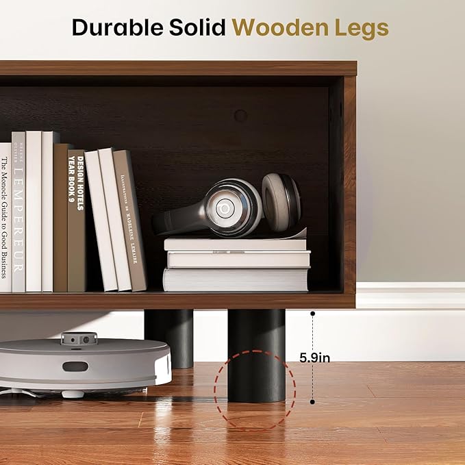 Mid-Century Modern 39.4" Coffee Table - Leaf-Shaped Wood Center Table with Storage, Retro Fluted Central Table with Sliding Door & Large Hidden Compartment, for Living Room, Office, Walnut