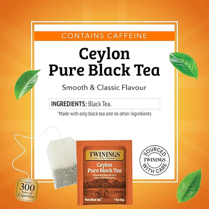 Twinings Ceylon Pure Black Tea Individually Wrapped Bags, 20 Count (Pack of 1), formerly Ceylon Orange Pekoe, Crisp, Refreshing, Caffeinated, Enjoy Hot or Iced, 20 Teabags
